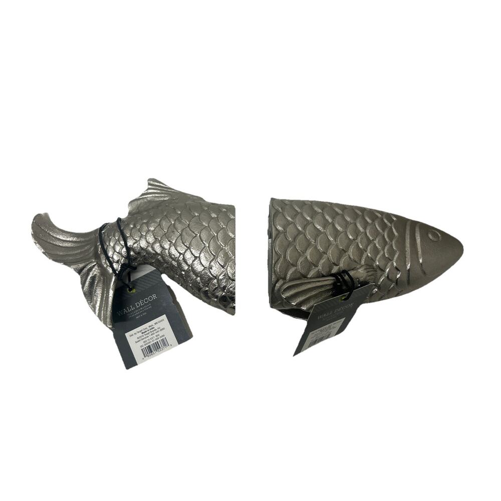 Cast Metal Silver Fish Wall Art Decor Hanger 2 pc Cabin Beach Man Cave 7.5” FS